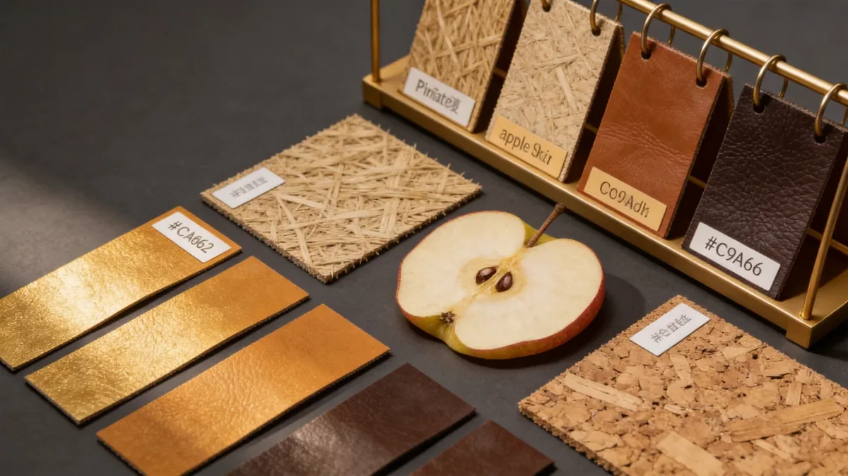 leather and cork swatch bridge laid out with a brass thickness gauge