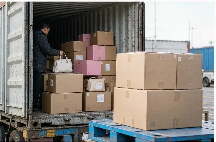 export cartons being loaded into an open shipping container at the loading bay